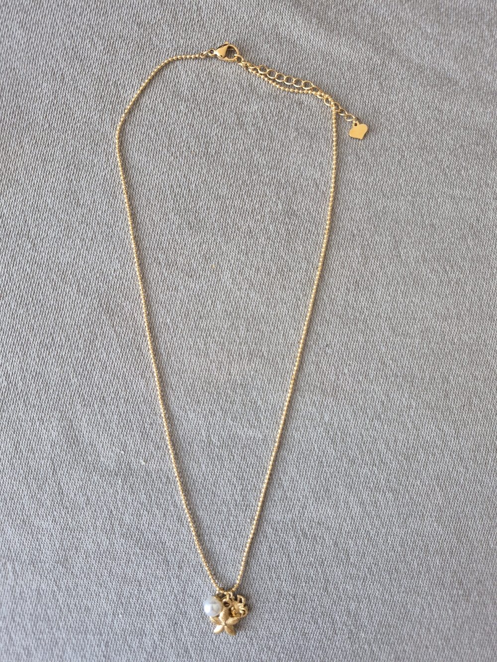 Gold Charm Pendant Necklace with Pearl Accent
